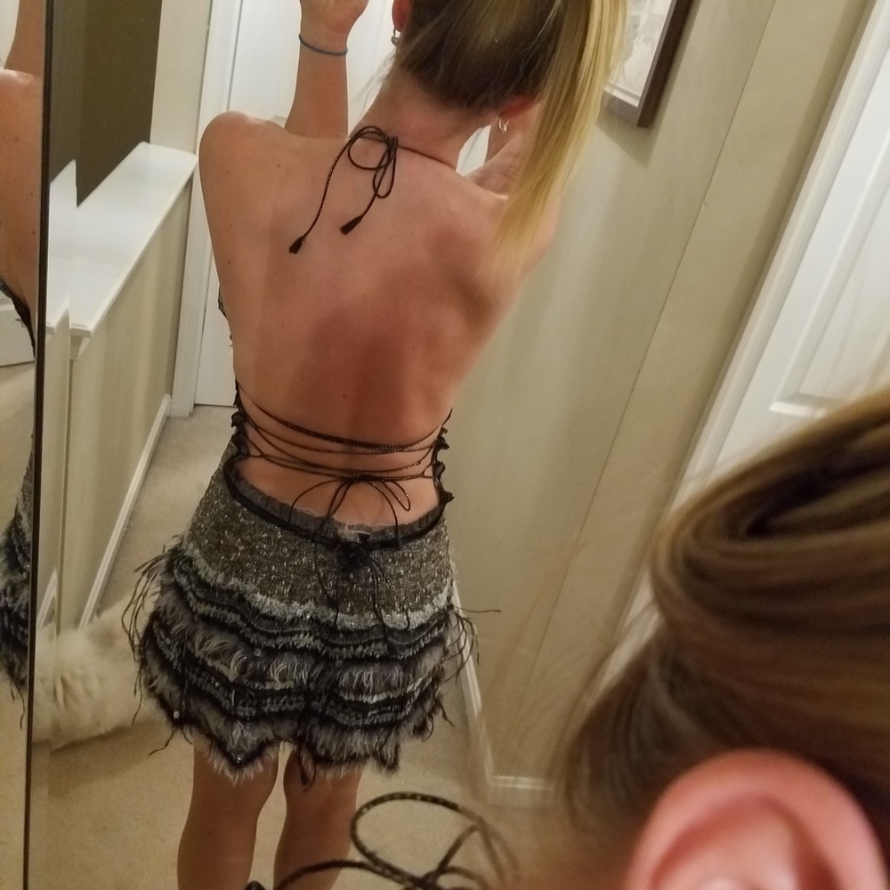 HANDMADE GRAY MINI TASSLE DRESS-BACKLESS - Picture 8 of 8